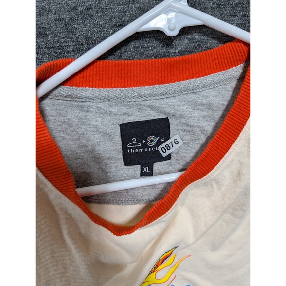 The Museum Mens XL Cream Graphic T-Shirt Orange Ringer Neck Winged Guitar Logo - Picture 7 of 7